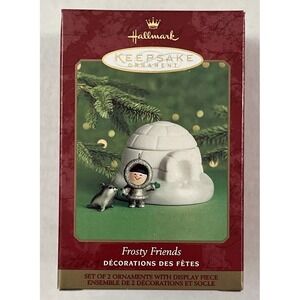 Hallmark 2000 Frosty Friends Fine Porcelain & Pewter,‎ 2 Ornaments W/Display NEW